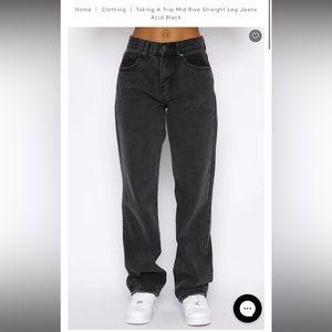 White Fox Taking A Trip Mid Rise Straight Leg Jeans Acid Black SZ XS